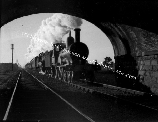 TALL FUNNELLED TRAIN WITH SMOKE ENTERING TUNNEL